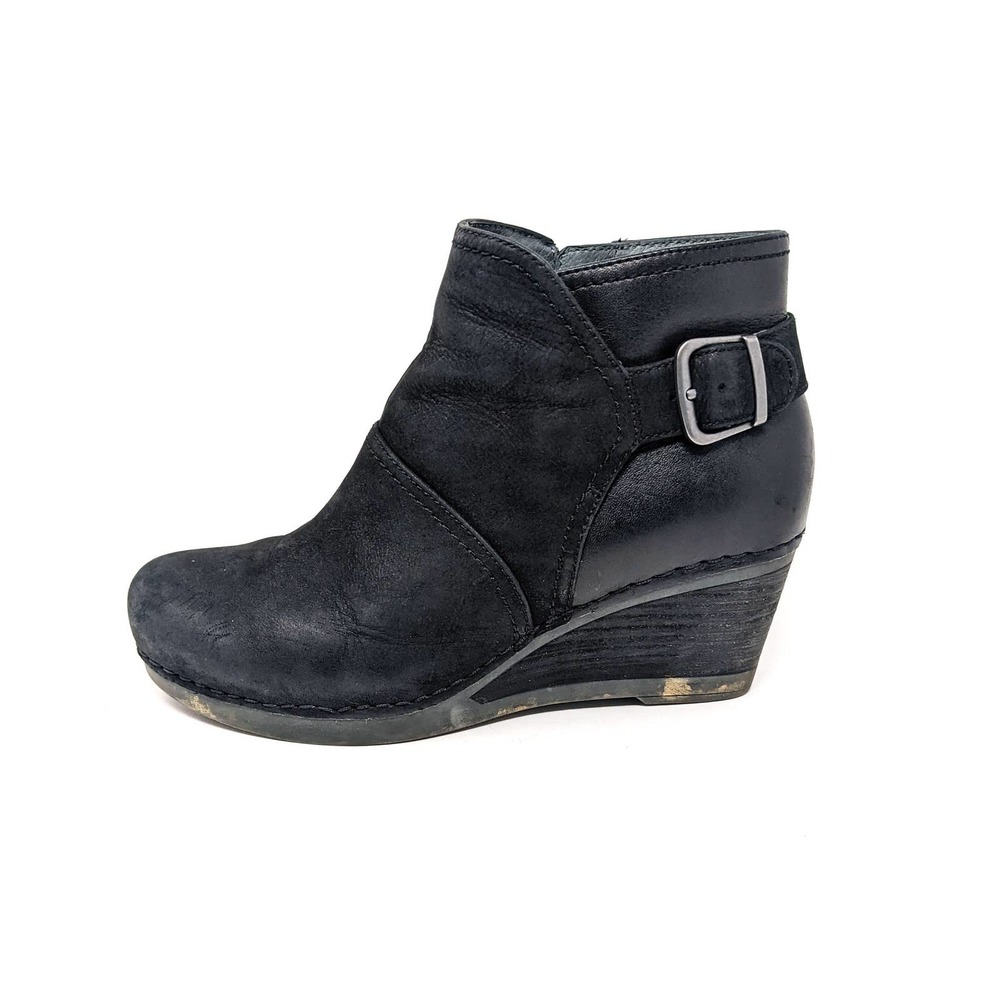 Dansko Black Leather Wedge Ankle Boots